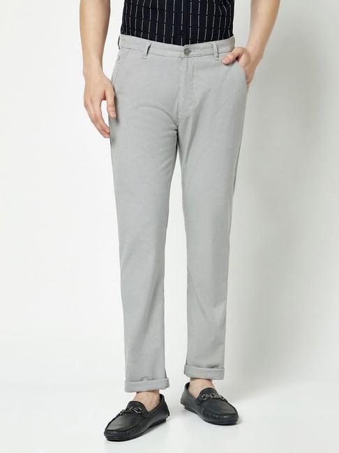 crimsoune club grey slim fit printed flat front trousers