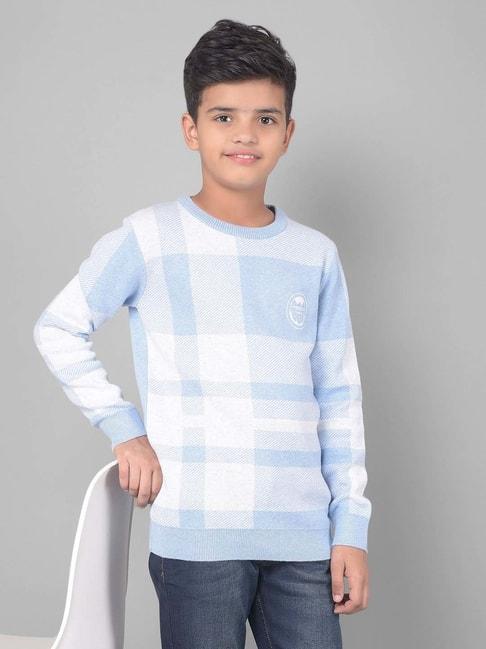 crimsoune club kids blue cotton chequered full sleeves sweater