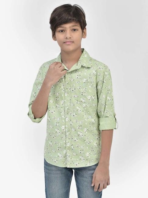 crimsoune club kids green cotton floral print full sleeves shirt