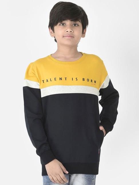 crimsoune club kids mustard & black color block full sleeves sweatshirt