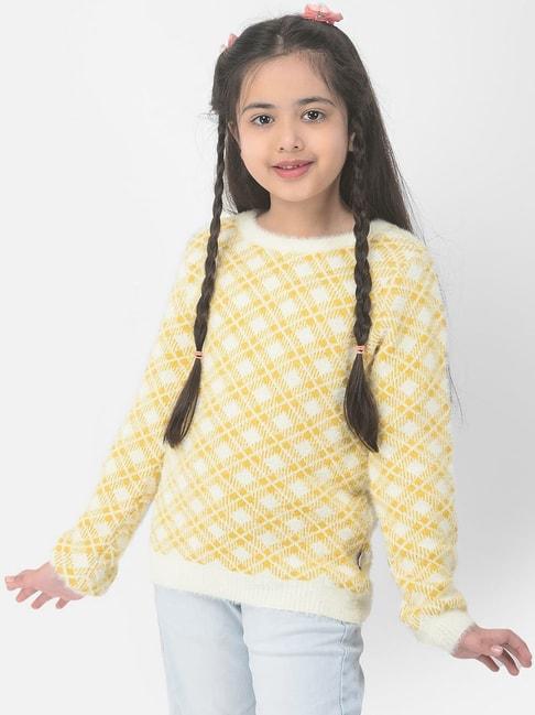 crimsoune club kids mustard & white chequered full sleeves sweater