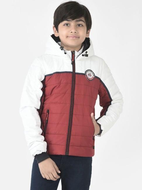 crimsoune club kids white & red color block full sleeves jacket