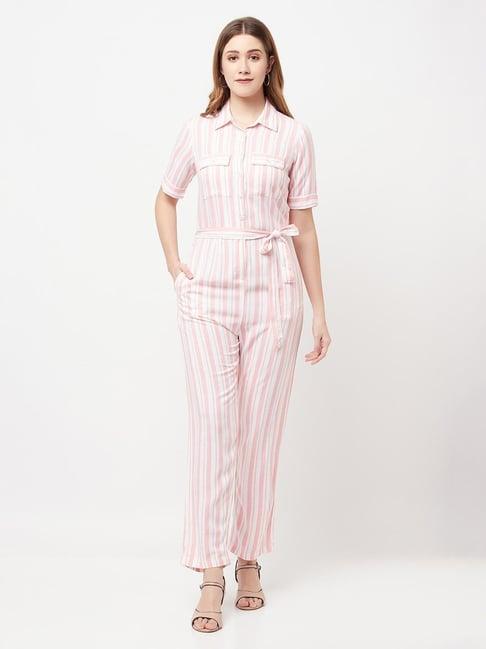 crimsoune club light pink striped jumpsuit