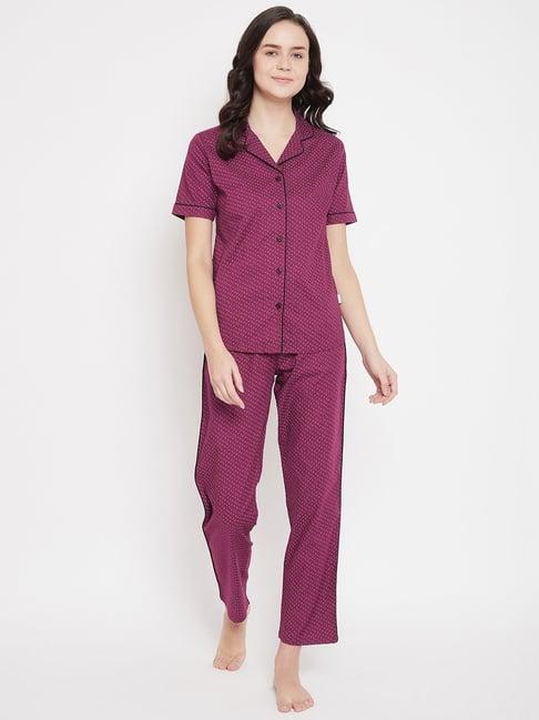 crimsoune club maroon printed shirt with pyjamas