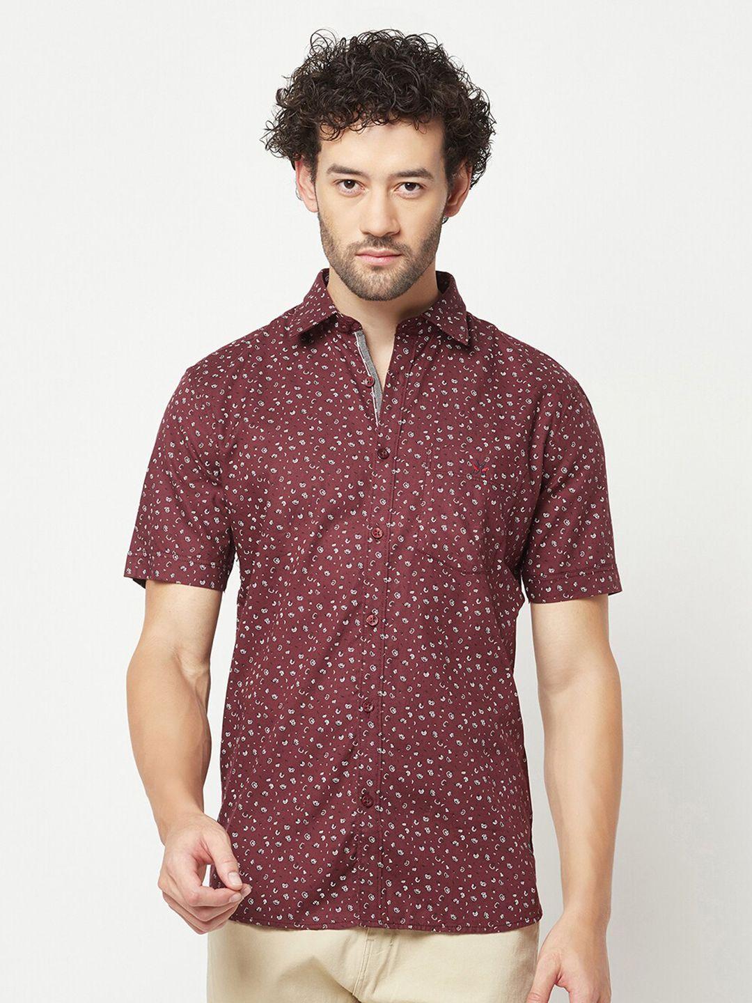 crimsoune club men maroon slim fit opaque printed casual shirt