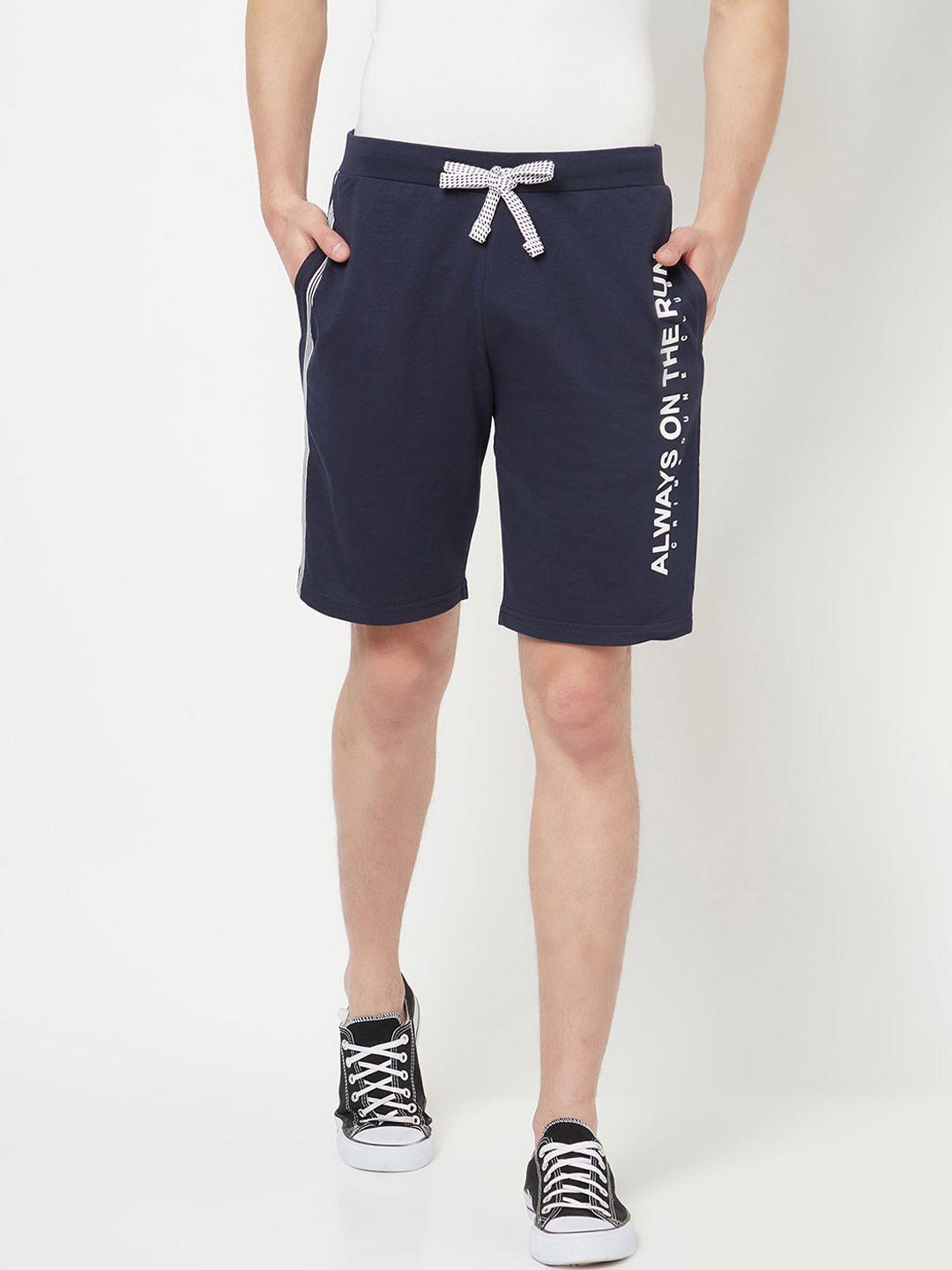 crimsoune club men navy blue & white typography printed slim fit sports shorts