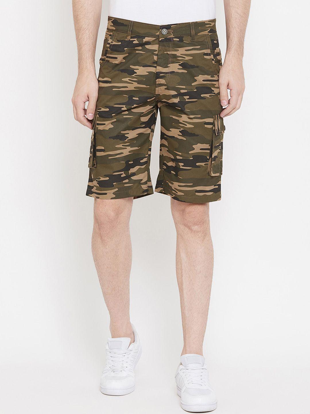 crimsoune club men olive green camouflage printed slim fit cargo shorts