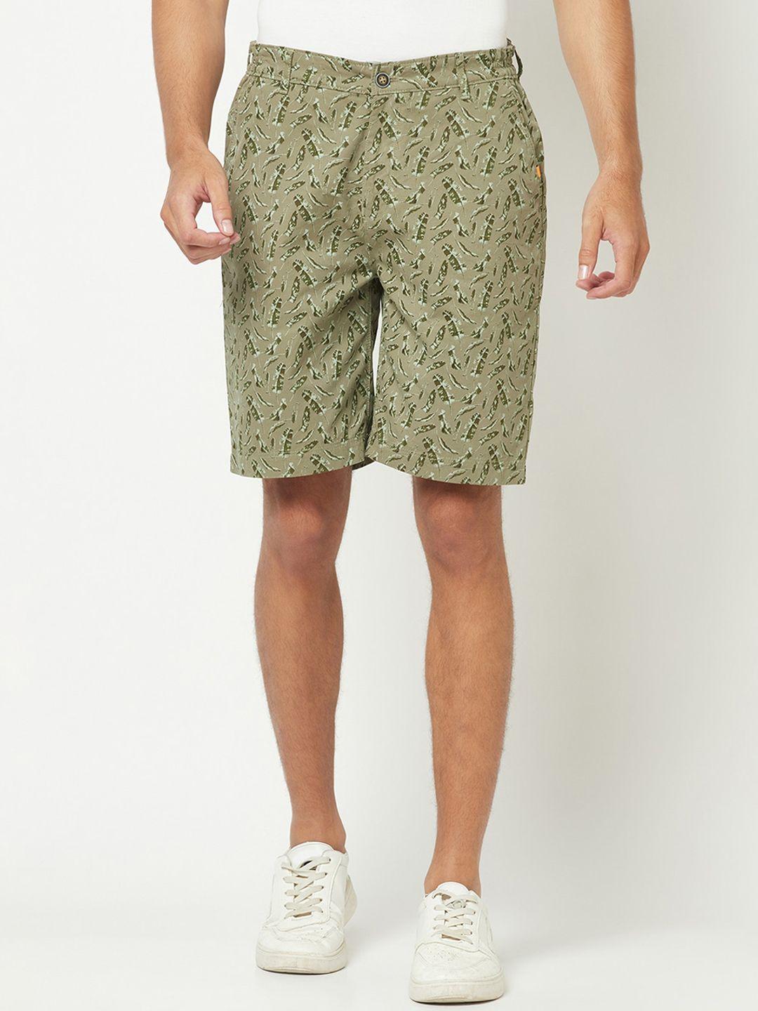 crimsoune club men olive green printed shorts