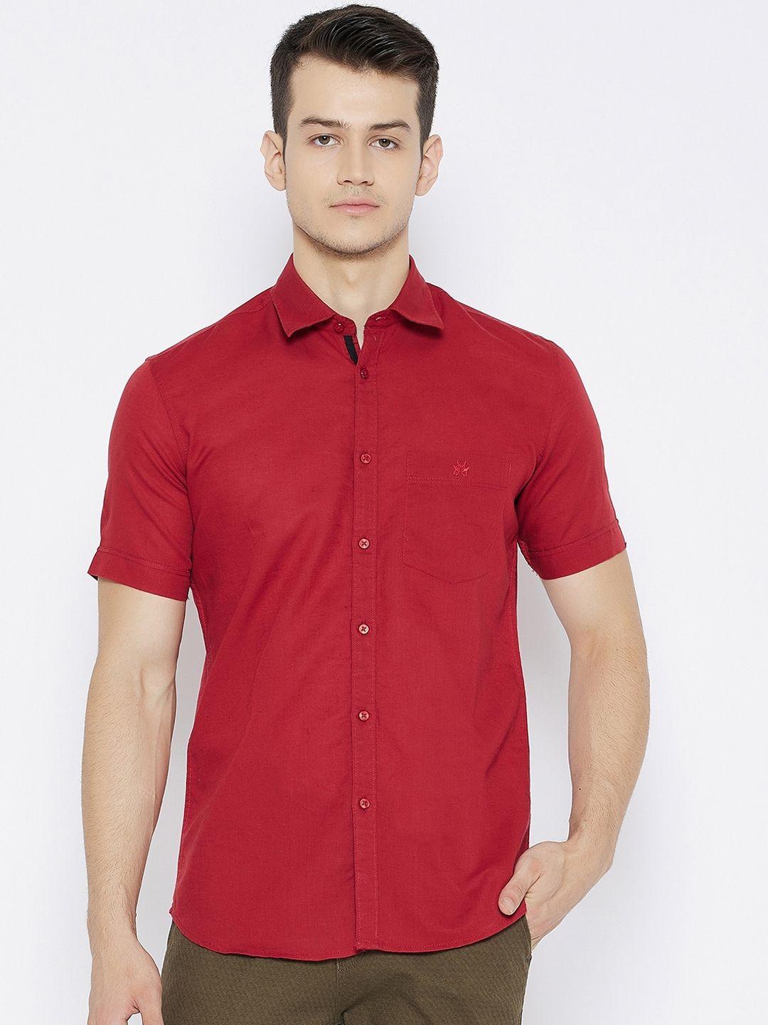 crimsoune club men red slim fit opaque casual shirt