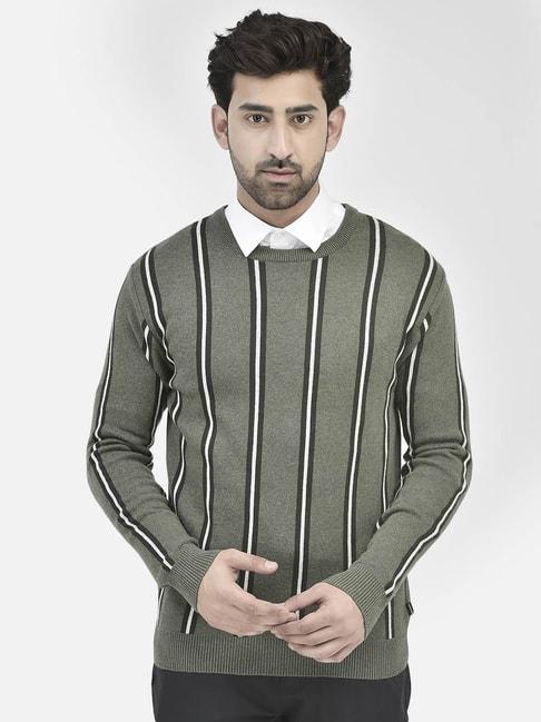 crimsoune club olive cotton regular fit striped sweater