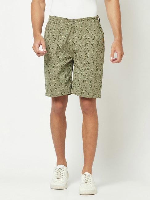 crimsoune club olive regular fit printed cotton chino shorts