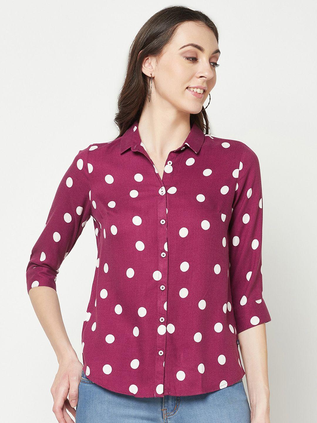 crimsoune club polka dots printed slim fit casual shirt