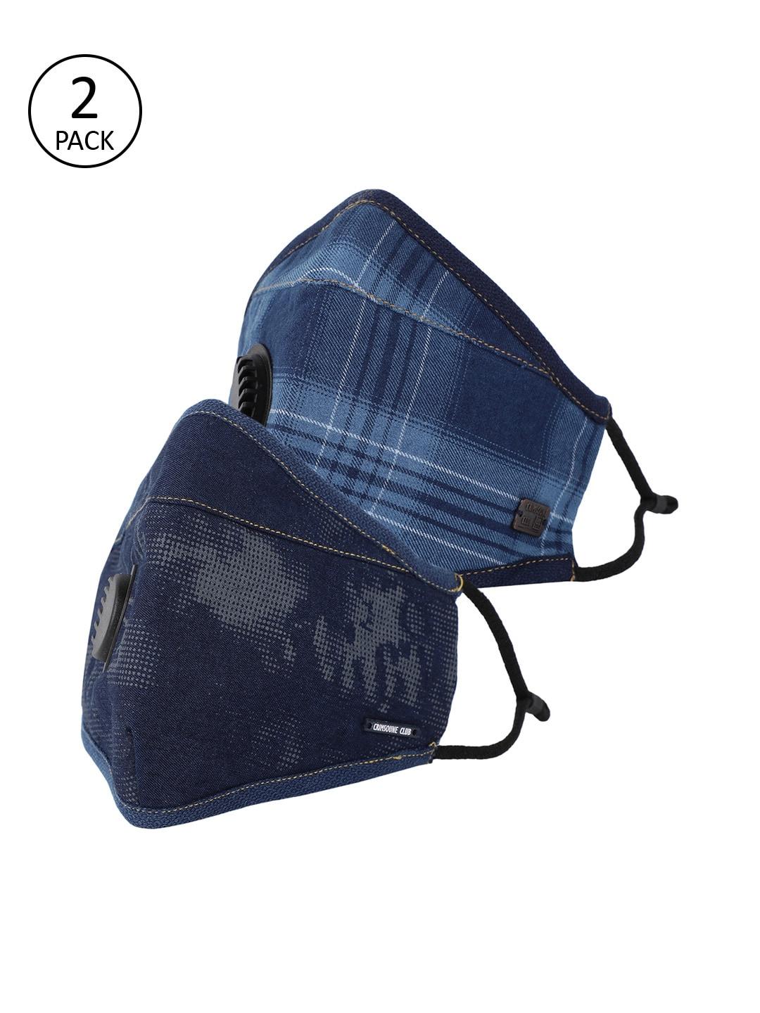 crimsoune club unisex pack of 2 blue reusable 6-ply denim valved outdoor mask