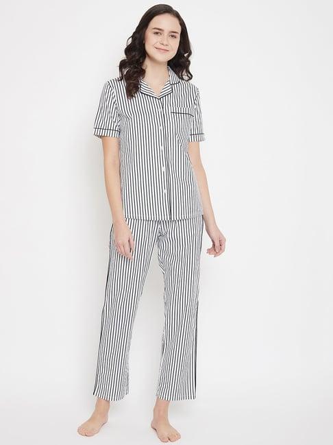 crimsoune club white & black striped shirt with pyjamas