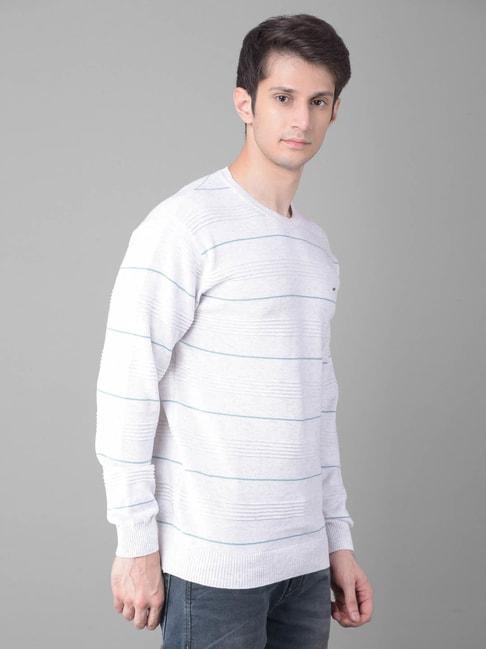 crimsoune club white cotton slim fit striped sweater
