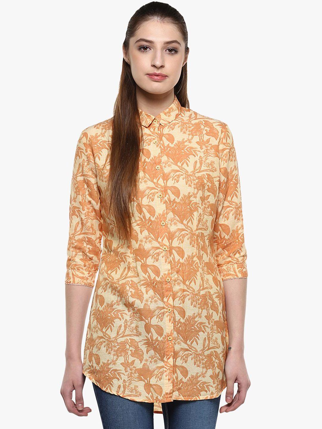 crimsoune club women mustard floral opaque printed casual shirt