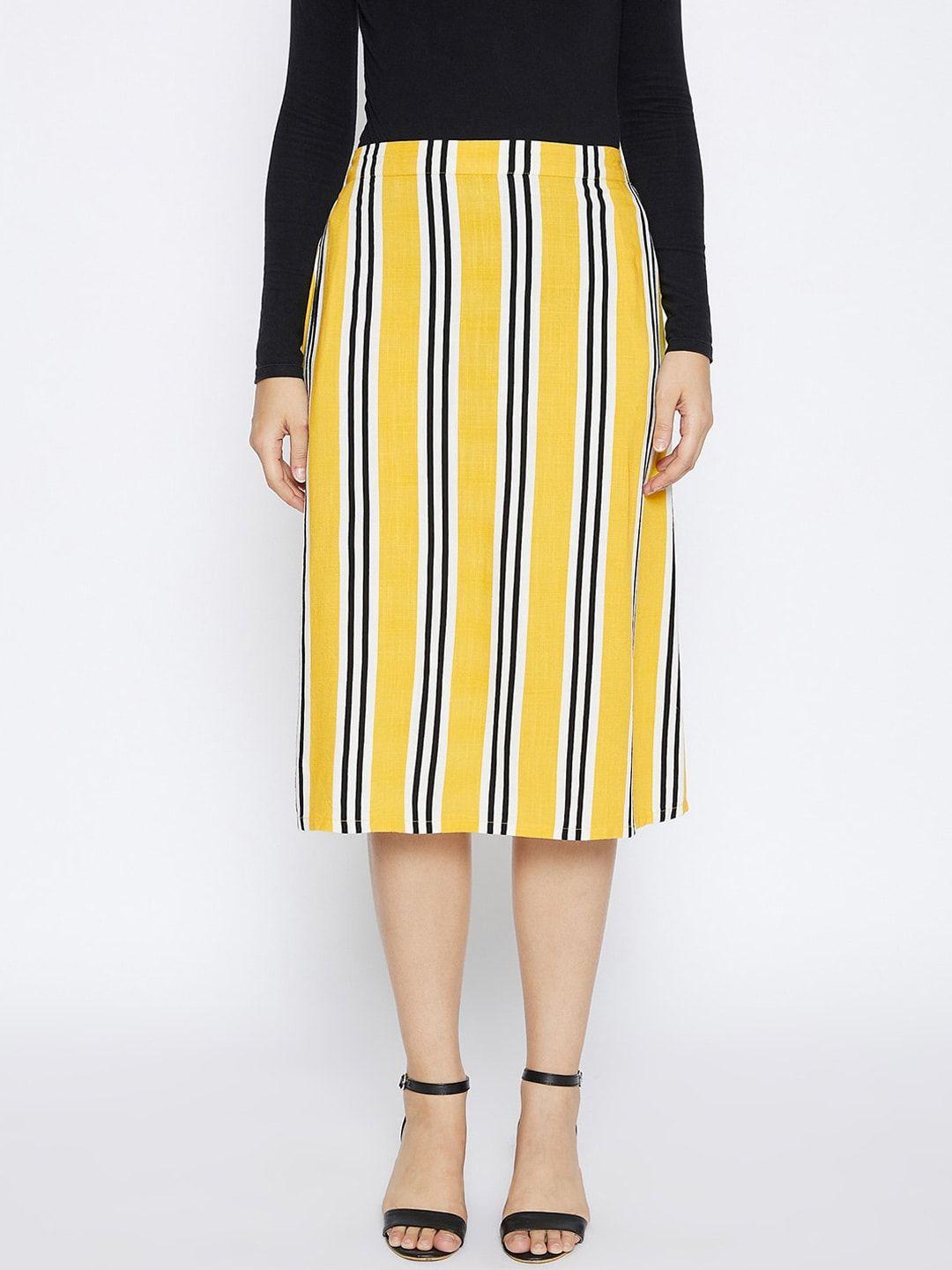 crimsoune club women yellow & white striped a-line skirt