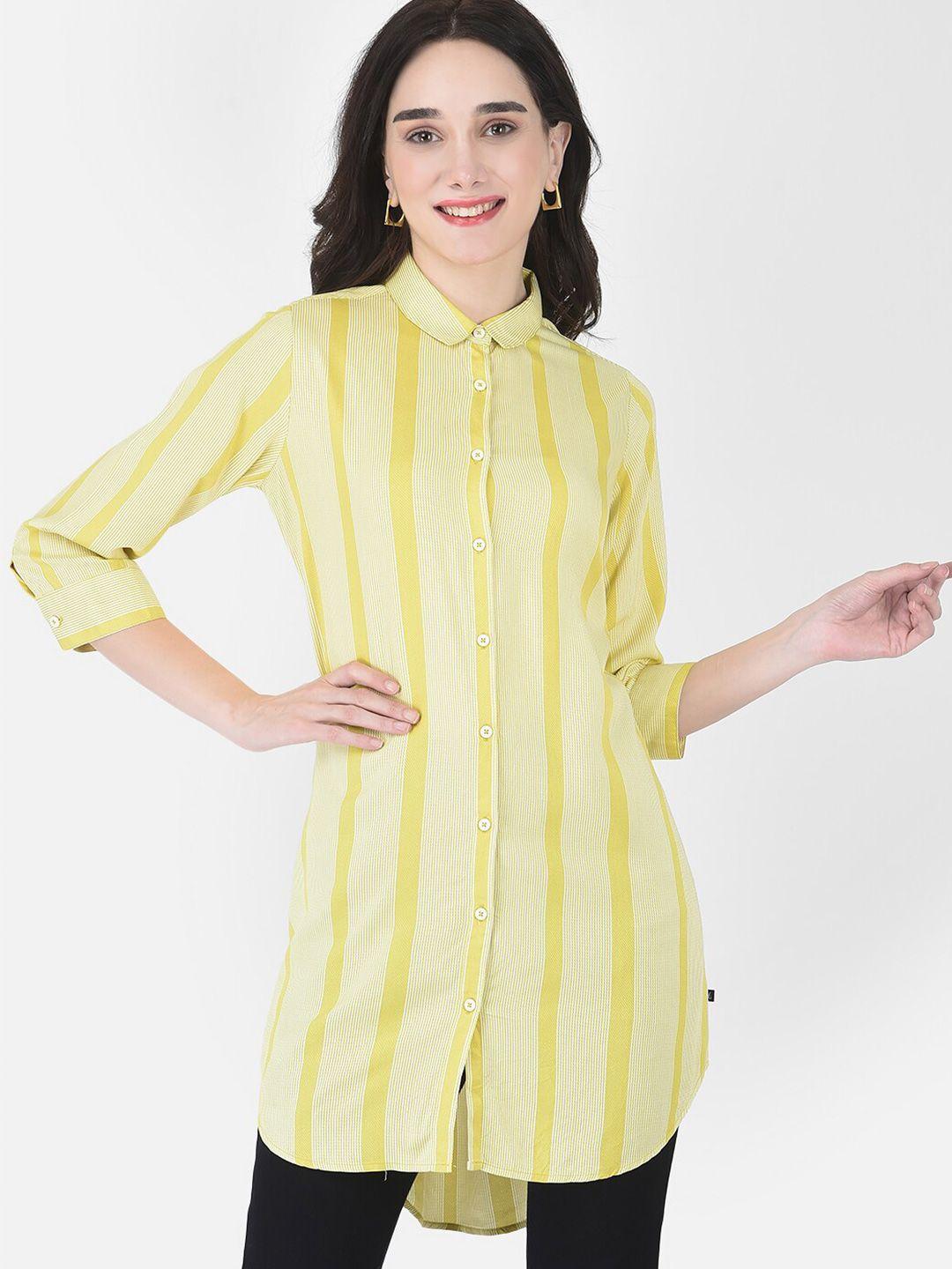 crimsoune club women yellow striped casual shirt