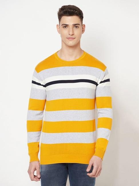 crimsoune club yellow & grey cotton regular fit colour block sweater