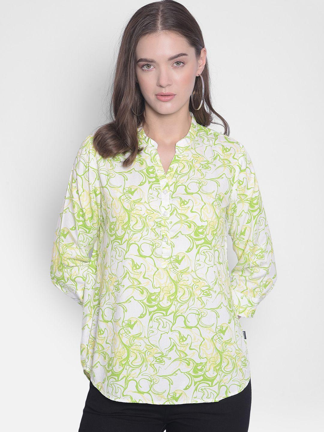 crimsoune club abstract printed mandarin collar top