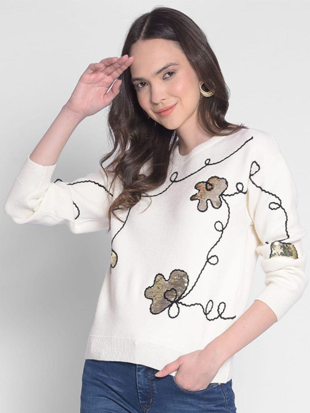 crimsoune club abstract self design embellished pullover sweater