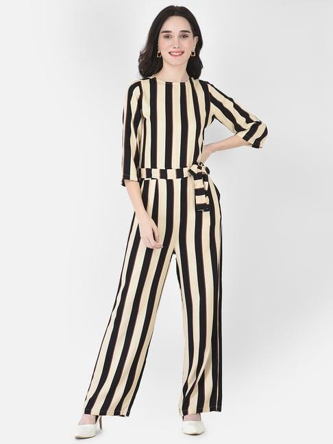 crimsoune club beige & black striped jumpsuit