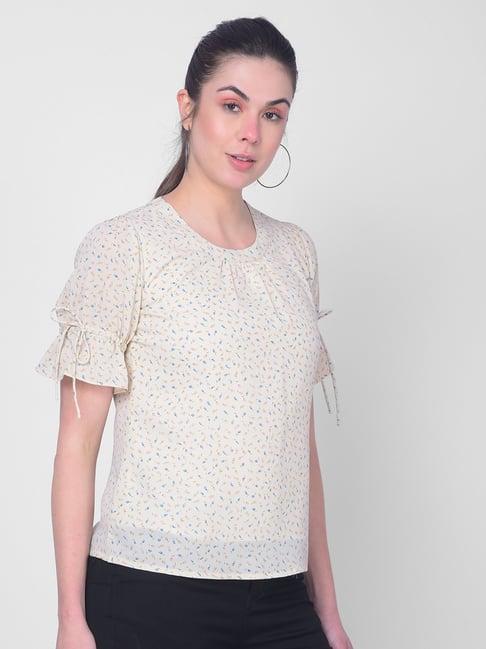 crimsoune club beige cotton floral print top