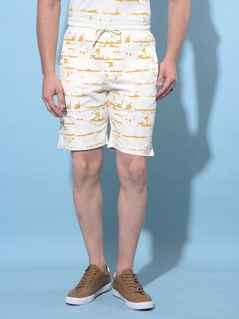 crimsoune club beige cotton regular fit printed shorts