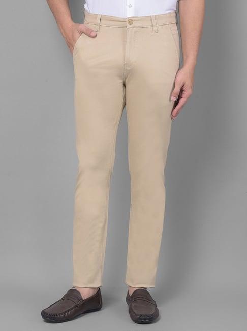 crimsoune club beige cotton slim fit trousers