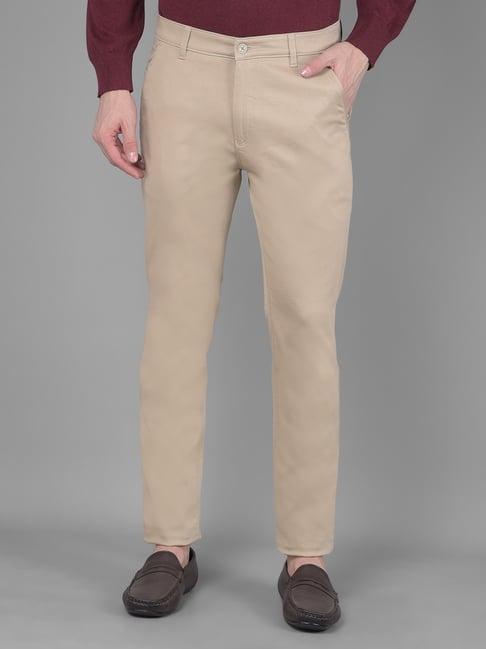 crimsoune club beige cotton straight fit self pattern trousers