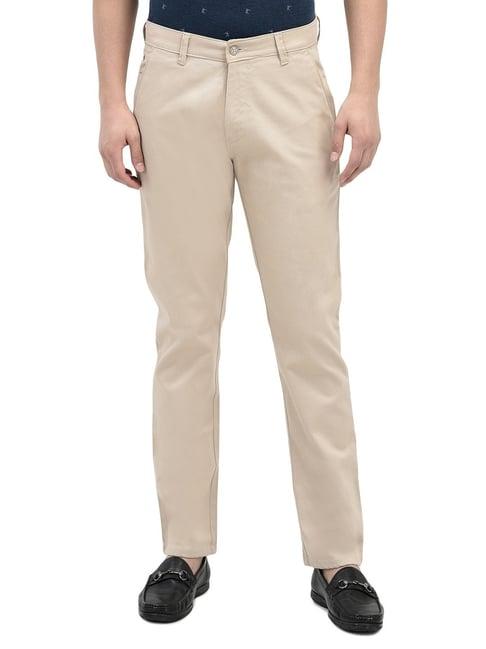 crimsoune club beige cotton straight fit trousers