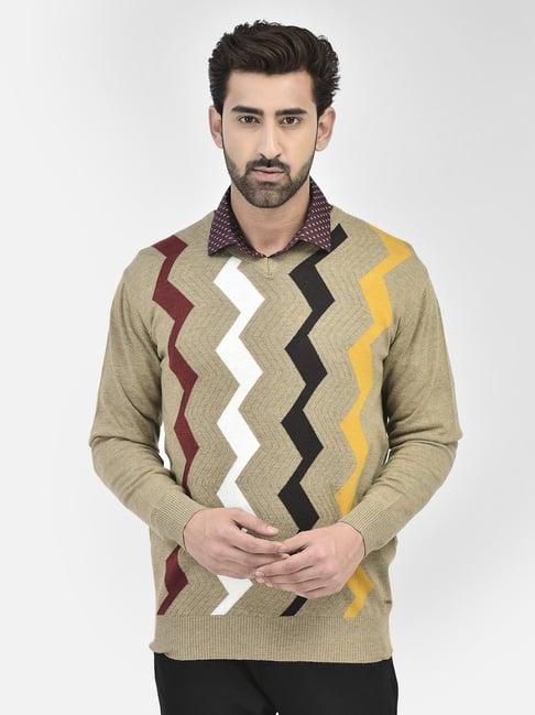 crimsoune club beige regular fit abstract print cotton sweater