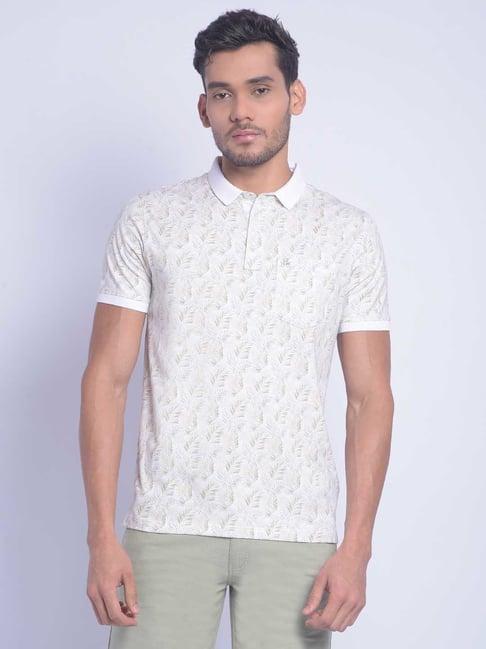 crimsoune club beige slim fit floral print polo t-shirt