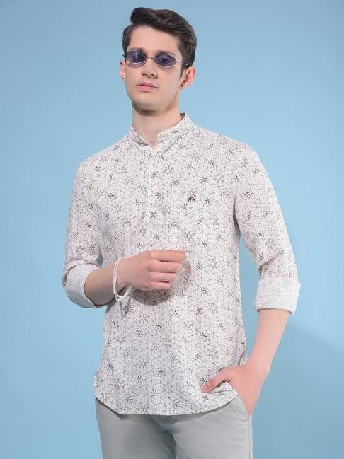 crimsoune club beige slim fit printed short kurta