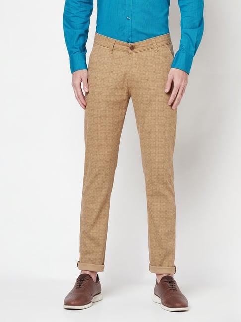 crimsoune club beige slim fit self pattern chinos