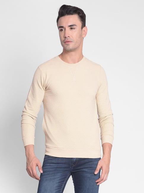 crimsoune club beige slim fit textured sweatshirt