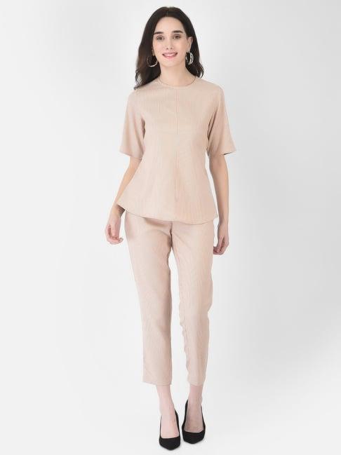 crimsoune club beige striped jumpsuit