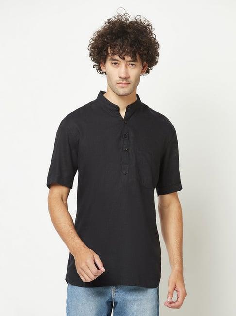 crimsoune club black regular fit mandarin collar short kurta