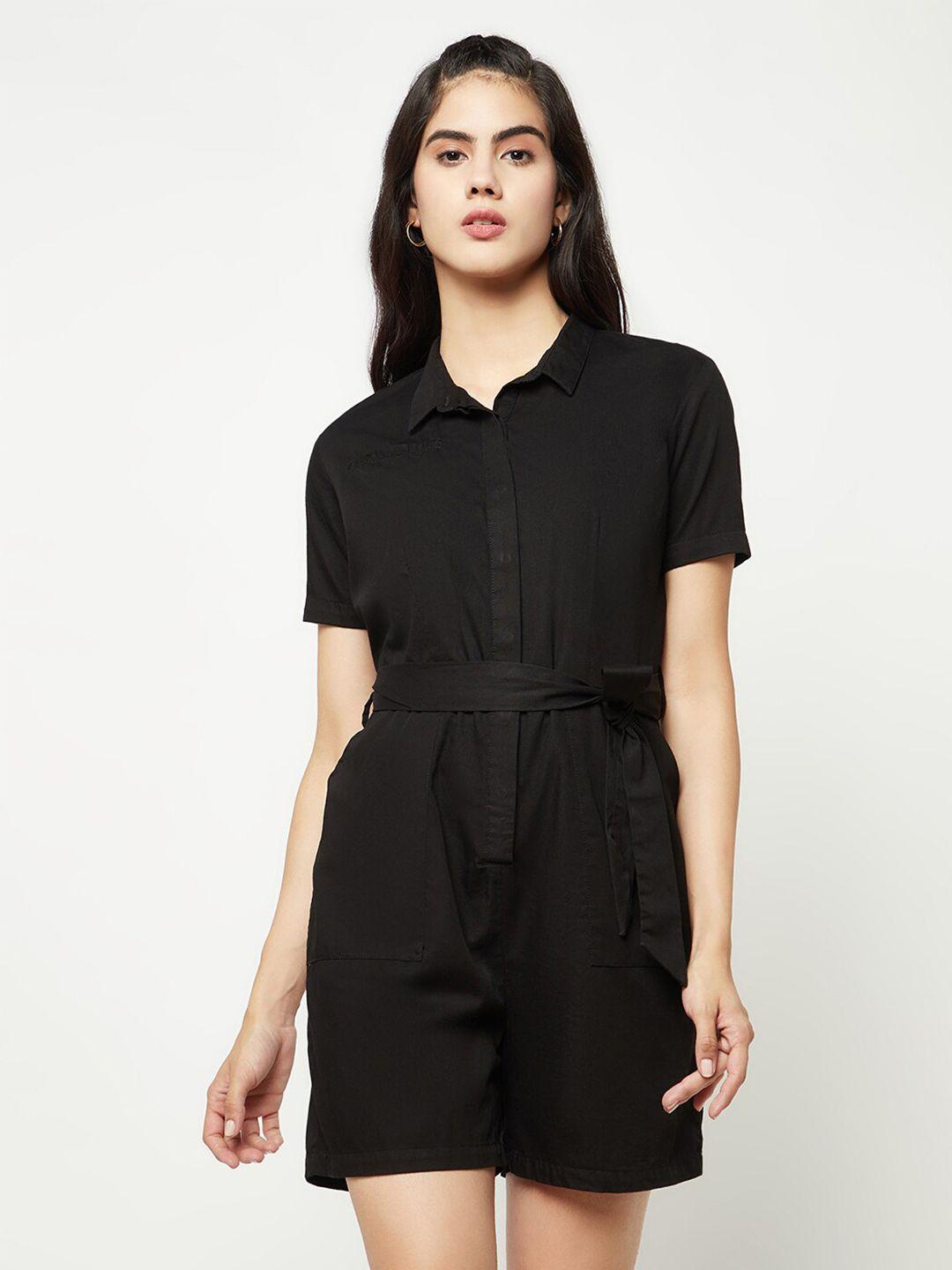 crimsoune club black shirt collar playsuit