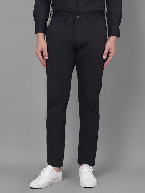 crimsoune club black slim fit self pattern trousers