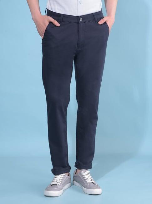 crimsoune club blue cotton slim fit printed chinos