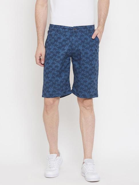 crimsoune club blue cotton slim fit printed shorts