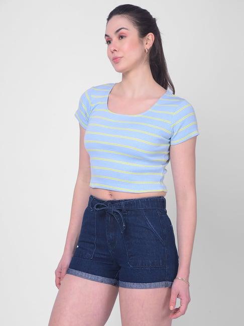 crimsoune club blue cotton striped crop t-shirt