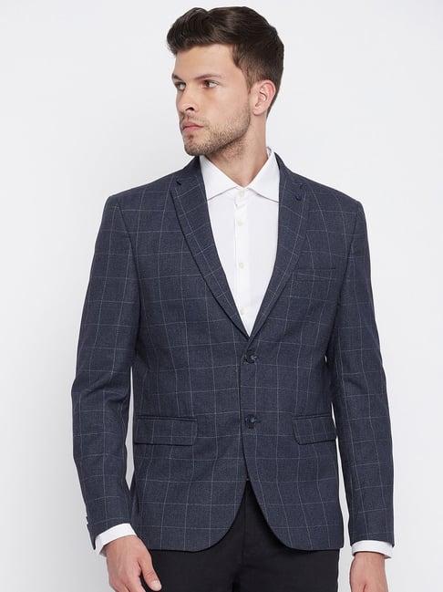 crimsoune club blue slim fit checks blazer