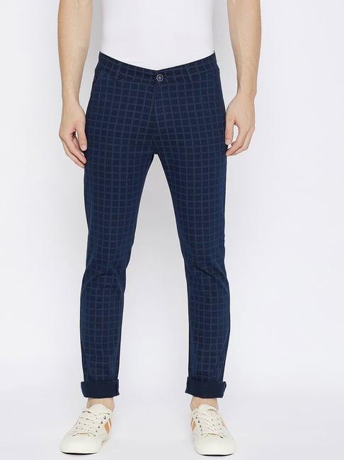 crimsoune club blue slim fit checks chinos