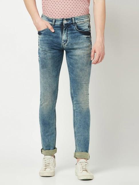 crimsoune club blue slim fit heavily washed jeans