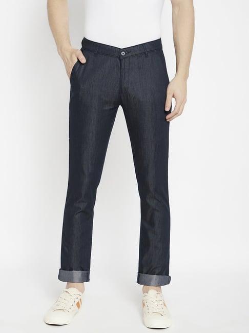 crimsoune club blue slim fit self pattern trousers