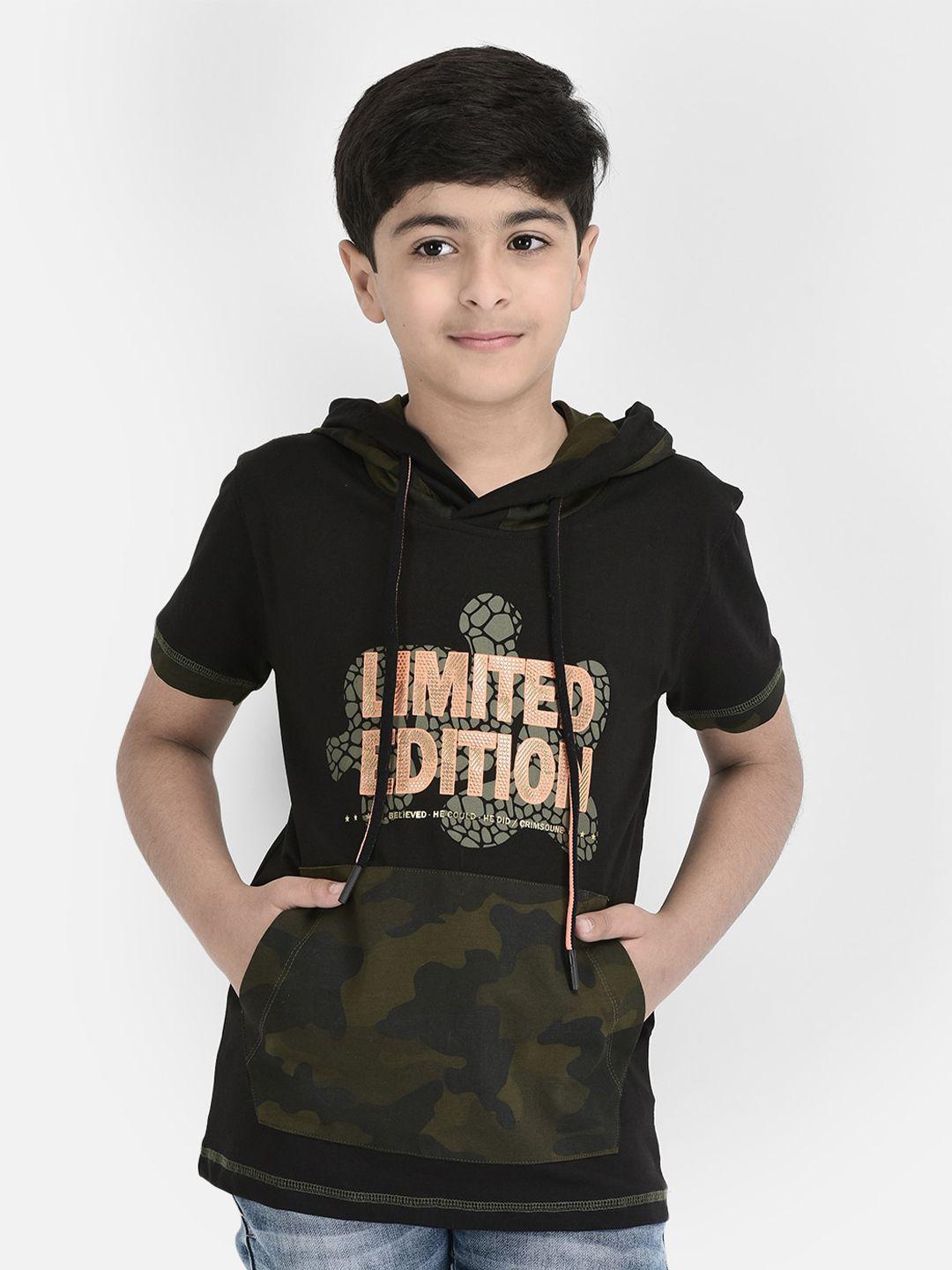 crimsoune club boys black typography printed hooded t-shirt