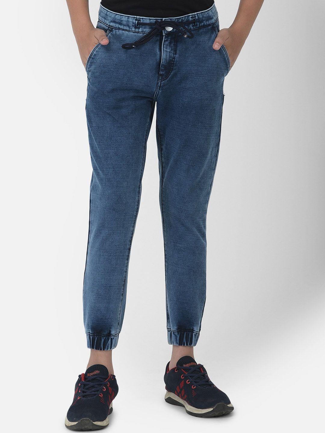 crimsoune club boys blue solid denim slim-fit joggers