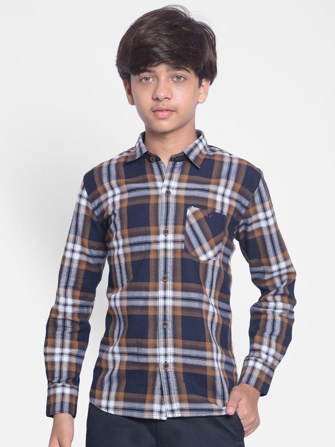 crimsoune club boys checked classic slim fit cotton casual shirt